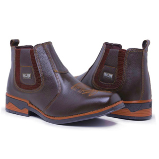 Bota Botina Masculina Texas Texana Country bordada em Couro legitimo solado Costurado em Oferta na Shopee