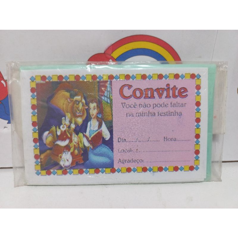 10 Convites temáticos + 10 envelopes para festa aniversario infantil tema BELA E A FERA