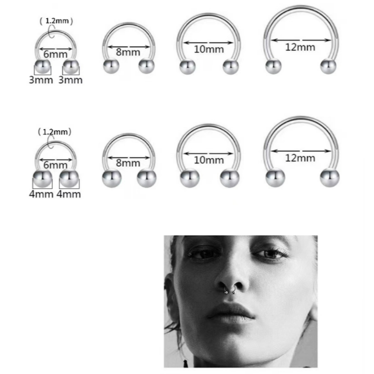 Kit 12 ate 48 Unidades Piercings em Aço Inox Ferradura aço bolinha