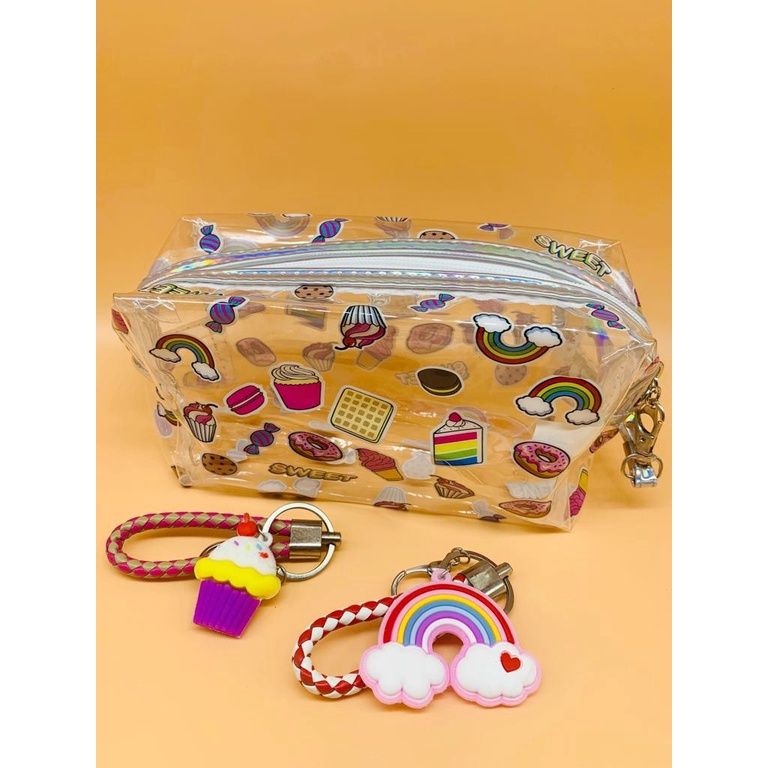 Necessaire Estojo Transparente Estampada com alça de mão  Escola 7004