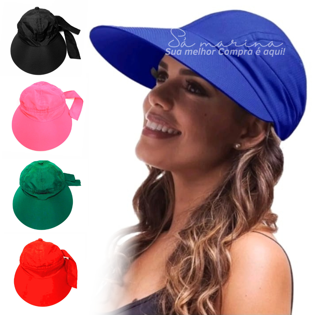 Viseira Feminina Tecido Aba Larga Proteção ao Sol em Oferta na Shopee