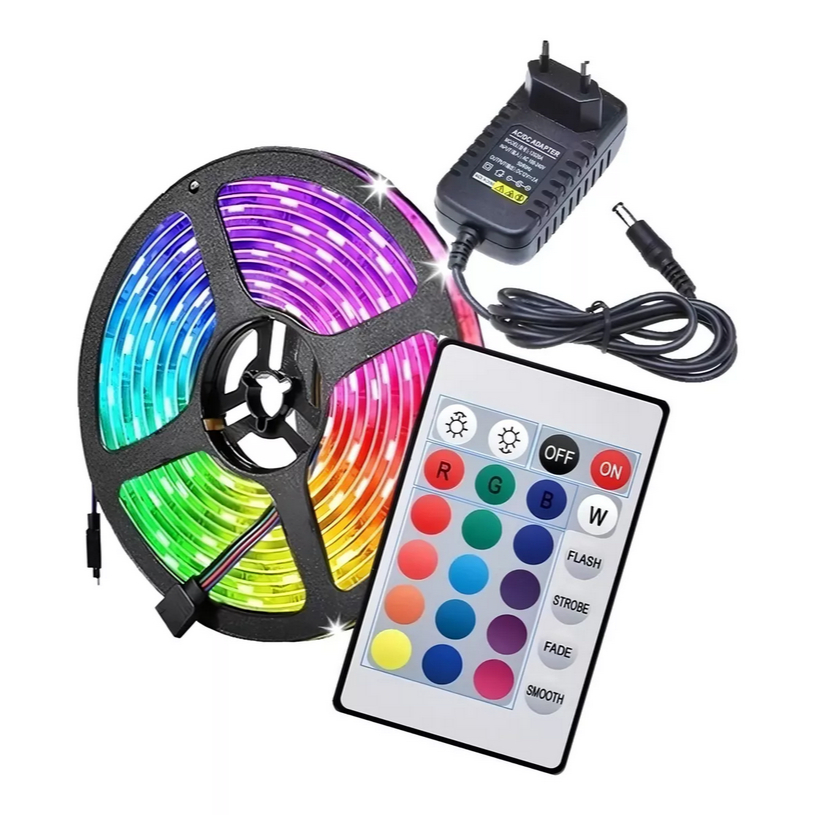 Fita LED RGB 3528 Colorida 5m com Dupla Face + Controle - Ideal para Decoração de Casa Loja Gesso Teto Sanca e Vitrine em Oferta na Shopee