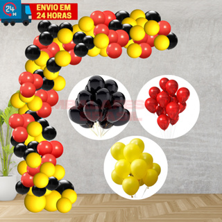 Kit 150 Balão Latex Aniversário Festas e Eventos -  Vermelho, Preto e Amarelo em Oferta na Shopee
