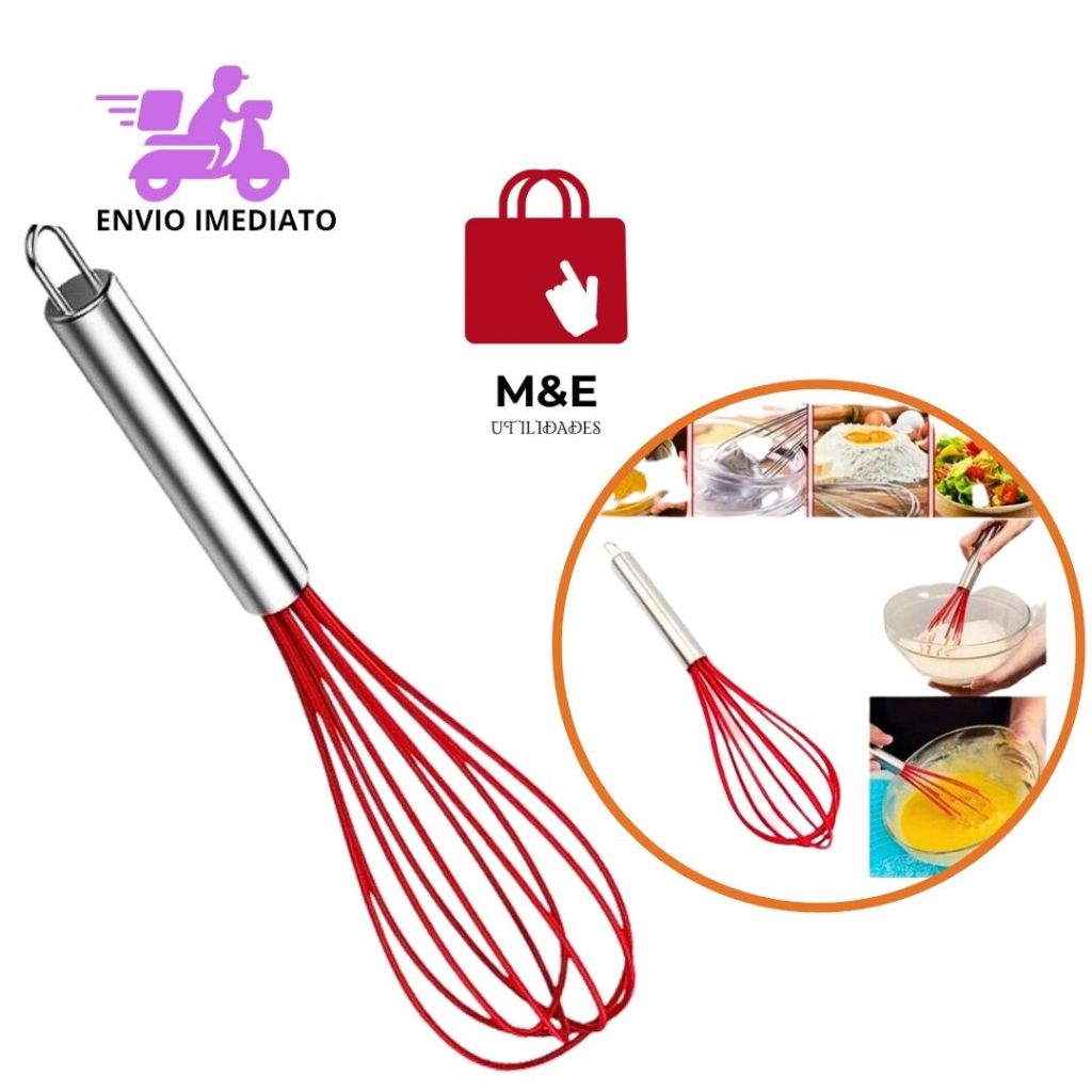 Batedor De Ovos Fuê Fouet Misturador Para Massas Ovos Inox Silicone  30  Cm Uso Doméstico