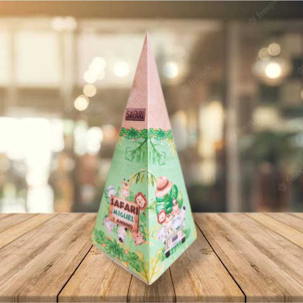 20 Caixinhas Pirâmide Cone Personalizadas Festa Safari