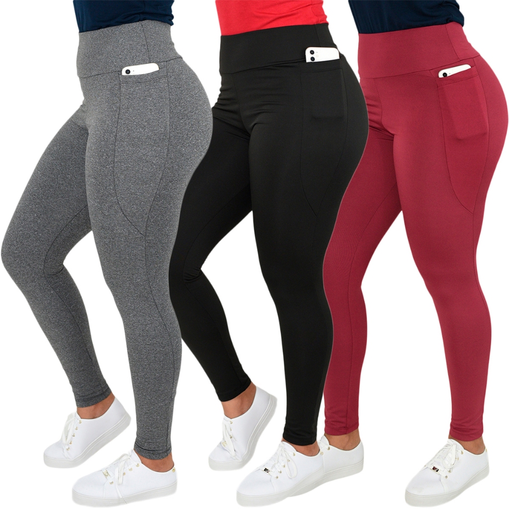 Calça Legging Flanelada Feminina Peluciada Cintura Alta Suplex Com Bolso Levanta Bumbum