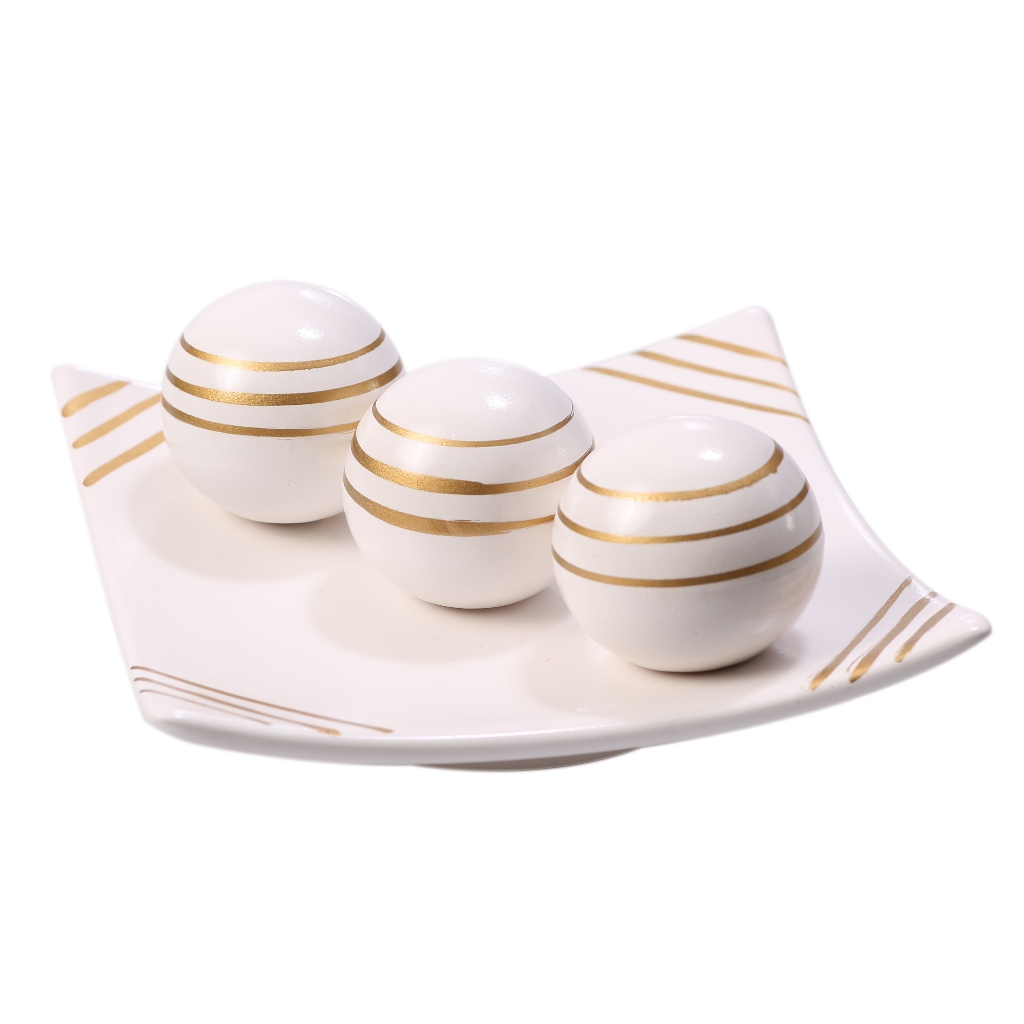 Kit Centro Mesa Prato Decorativo kit 3 Bolas Enfeite Ceramica Enfeite rack sala Vaso