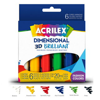 Tinta Dimensional Relevo 3D Brilhant 6 Cores - Acrilex + Nota Fiscal em Oferta na Shopee