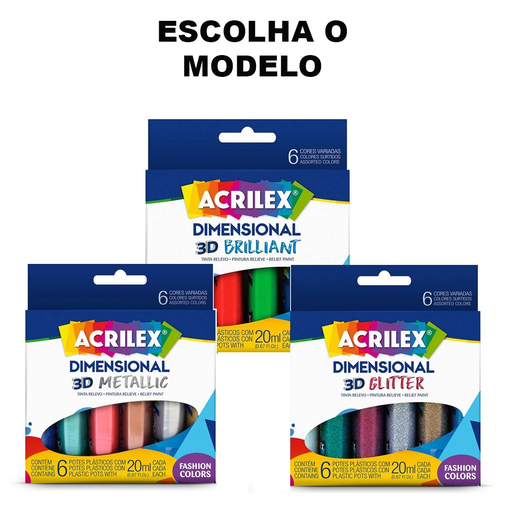 Tinta Dimensional Relevo 3D 6 Cores (Escolha o modelo) - Acrilex + Nota Fiscal