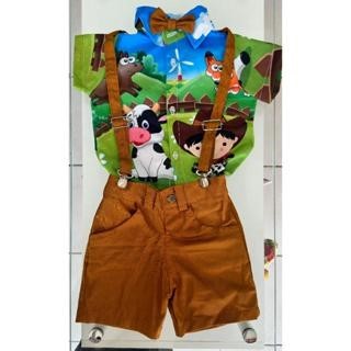 Conjunto Menino Luxo Infantil Temático Fazendinha + Bermuda Caramelo
