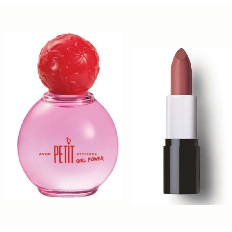 Perfume Petit Attitude Girl Power Avon 50ml e batom matte cookie nude Natura faces