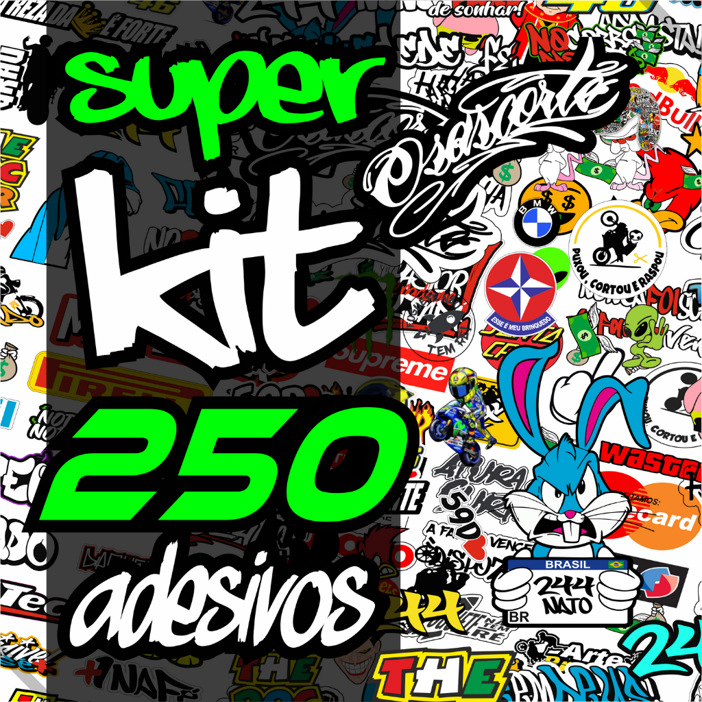 Kit 250 Adesivos Pernalonga 244 Grau Dichava Osascorte Carro Bike Moto