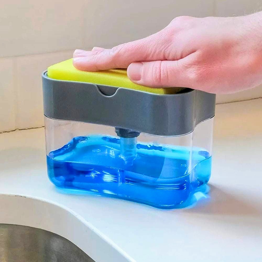 Dispensador Para Detergente Dispenser Sabao 2x1 Suporte Porta Bucha Esponja Limpeza Cozinha Casa