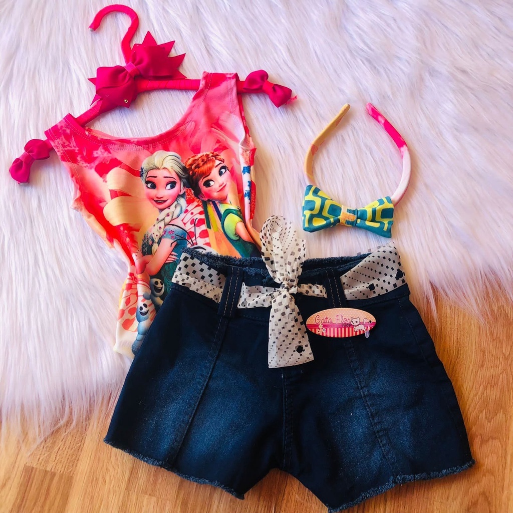 Conjunto Bodys Menina Infantil Temático Frozen + Short