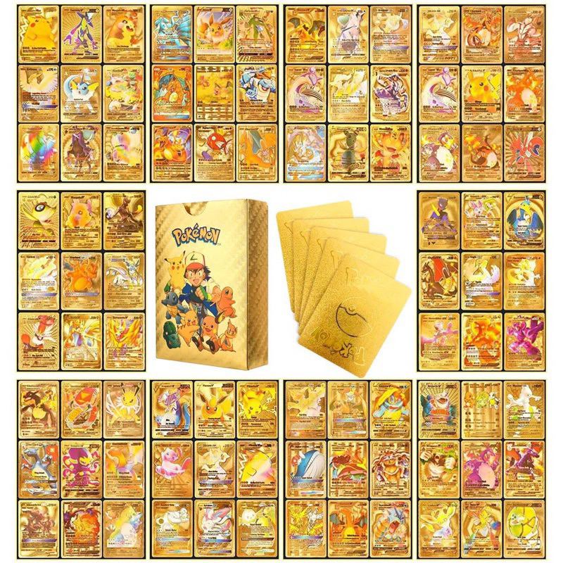 Cartas de pokemon 55 peças ouro prata preto inglês jogo folha de ouro material pokémon coleção de cartas charizard