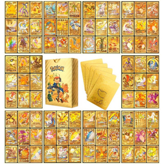 Cartas de pokemon 55 peças ouro prata preto inglês jogo folha de ouro material pokémon coleção de cartas charizard em Oferta na Shopee