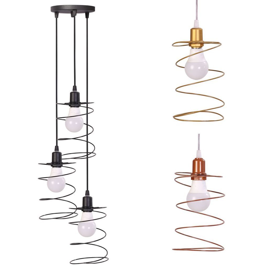 Lustre Luminária Pendente Triplo Aramado Retrô Mola em Oferta na Shopee