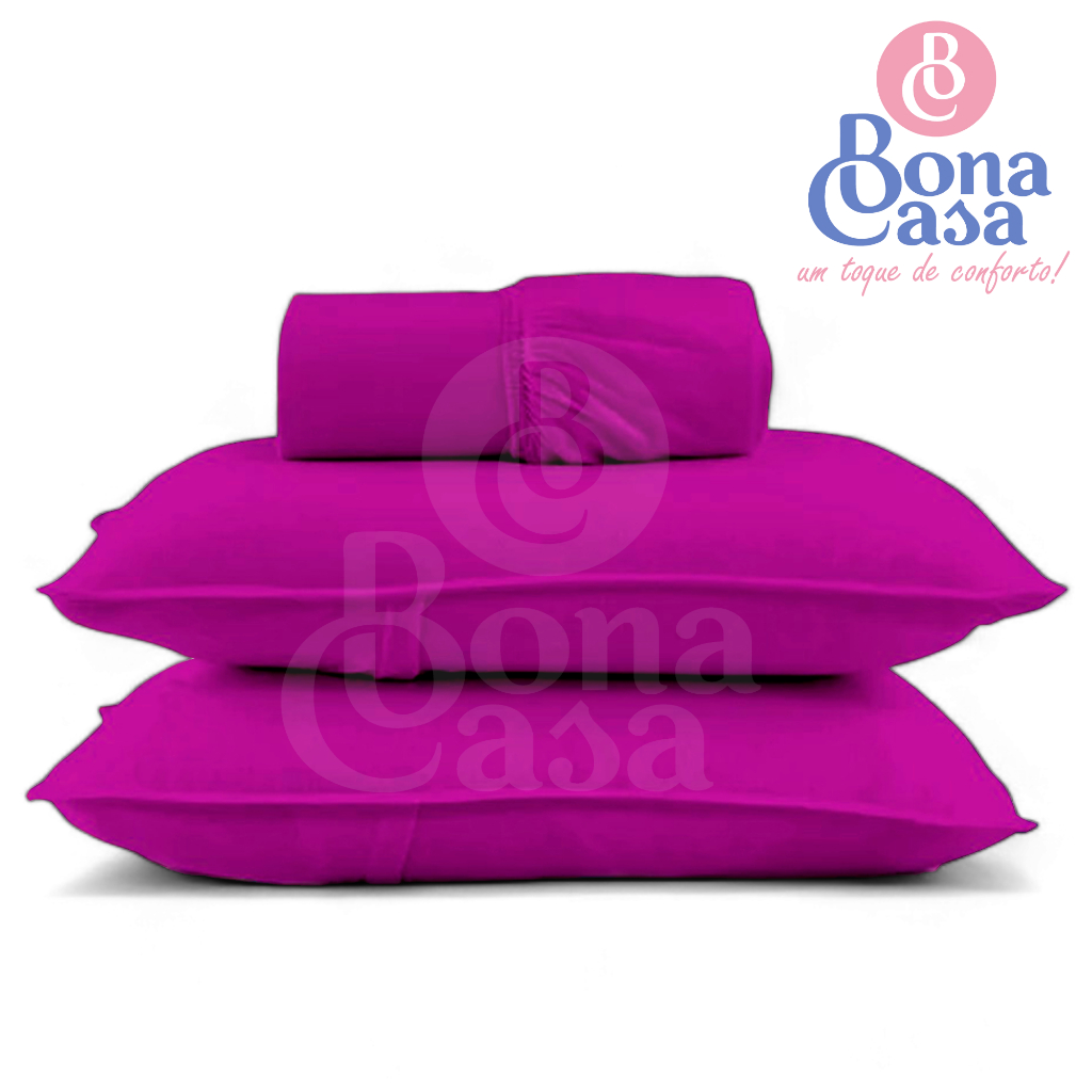 Jogo de Cama Casal 3 Peças Lençol Elástico Com Fronha Malha 100% Algodão 300 Fios