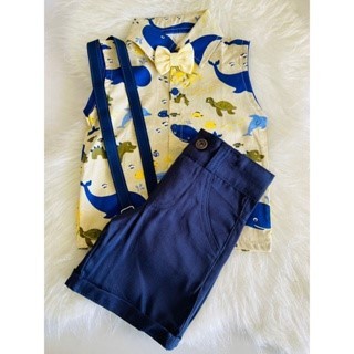 Conjunto Menino Infantil Luxo Temático Fundo do Mar Regata +Bermuda