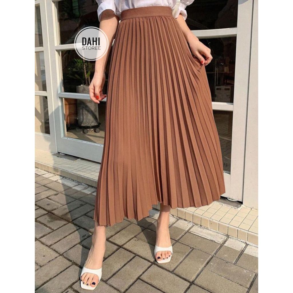 Saia feminina midi plissada lisa longuete cintura alta moda evangélica modesta elegante e ...