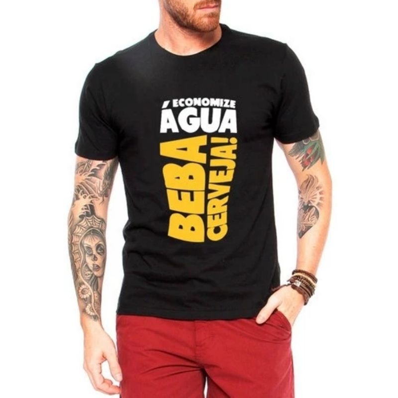 Camiseta Economize Água Beba Cvj Camisa Algodão Unissex Frases Engraçadas Meme Humor Blusa Casual Estampada Preta Básica Tumblr Promoção Masculina Feminina Carnaval Festa Jovens