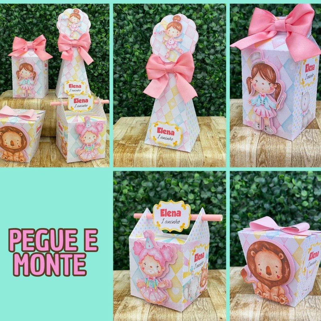 Kit Festa PEGUE E MONTE Circo Rosa Personalizados | Lembrancinhas | Festa infantil