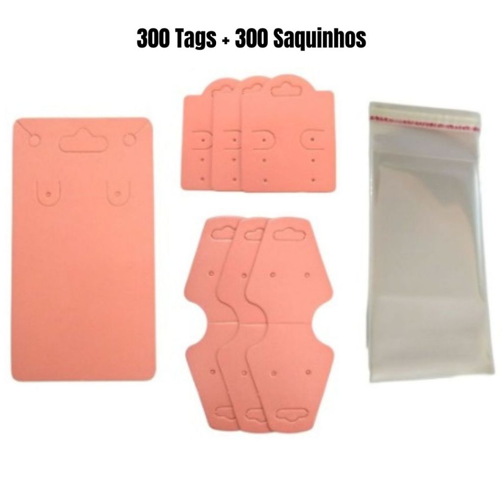 300 Tag Cartela Para Bijuterias 3 Modelos e 300 Saquinhos Escolha Sua Cor