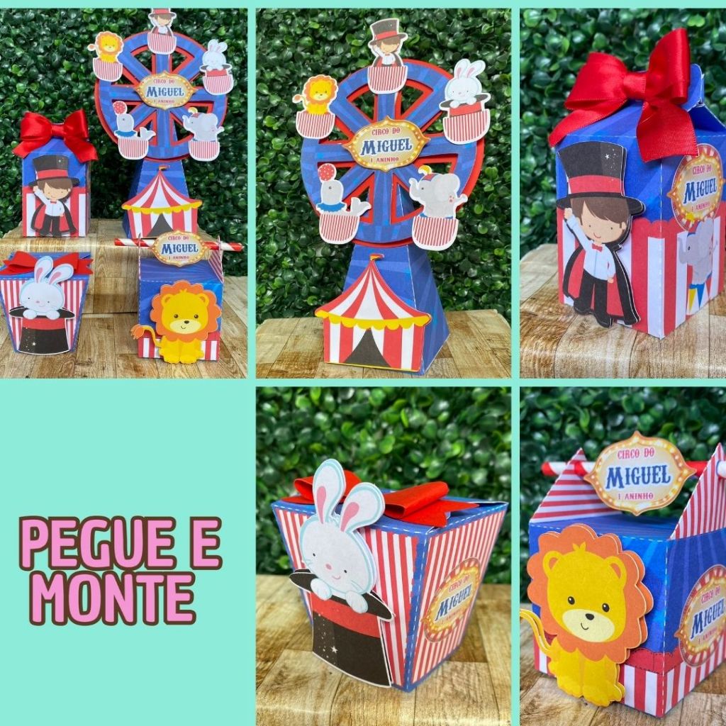 Kit Festa PEGUE E MONTE Circo Personalizados | Lembrancinhas | Festa infantil