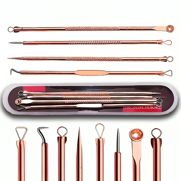Kit 4 Peças De Extrator Removedor de Acne Cravos Espinha de Aço Inoxidável