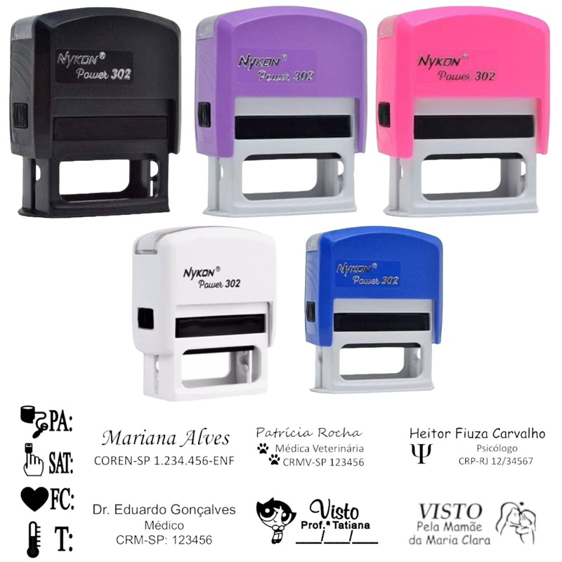Carimbo Personalizado com dados Nykon 302 38x14mm - Professor Médico Pediatria Enfermagem em Oferta na Shopee