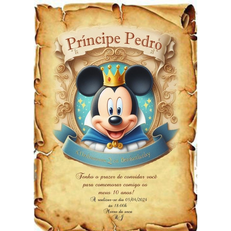 15 convites papiro Mickey realeza