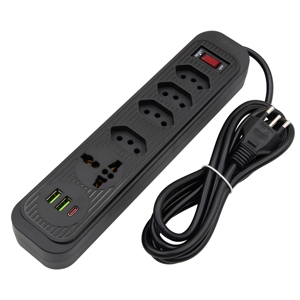 COIBEU Extensão Filtro de Linha 2m 10A Com 4 tomadas de energia 1 Tomada universal 2 USB 1 Tipo-C Bivolt Power 2500W em Oferta na Shopee