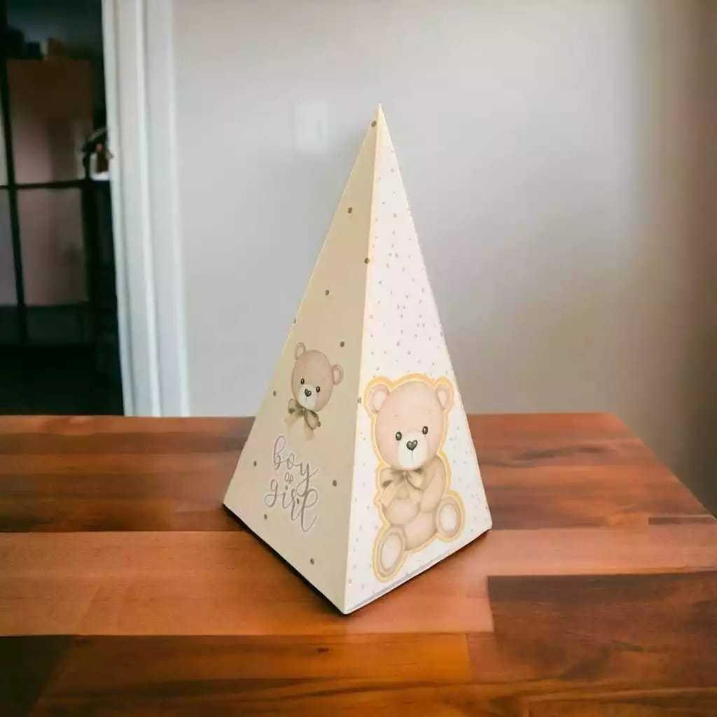 20 Caixinhas Pirâmide Cone Festa Chá de Bebê Ursinho Neutro em Oferta na Shopee