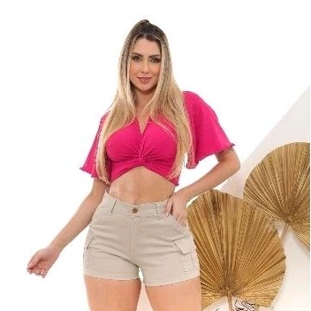 bermuda cargo com elastano levanta bumbum côr bege,grafite e jeans marmorizado Premium com bolso lateral