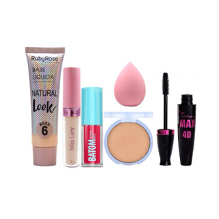 Kit de Maquiagem Base, Iluminador, Pó, Esponja, Batom e Rímel para Iniciantes Revenda em Oferta na Shopee