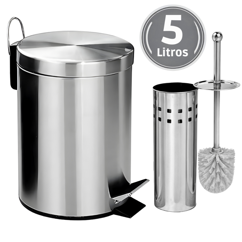 Lixeira Banheiro Inox 5 Litros + Escova Sanitária Inox Ou Itens Avulsos