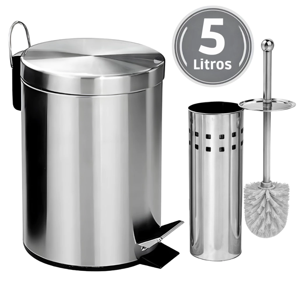 Lixeira Banheiro Inox 5 Litros + Escova Sanitária Inox Ou Itens Avulsos — imagem 1