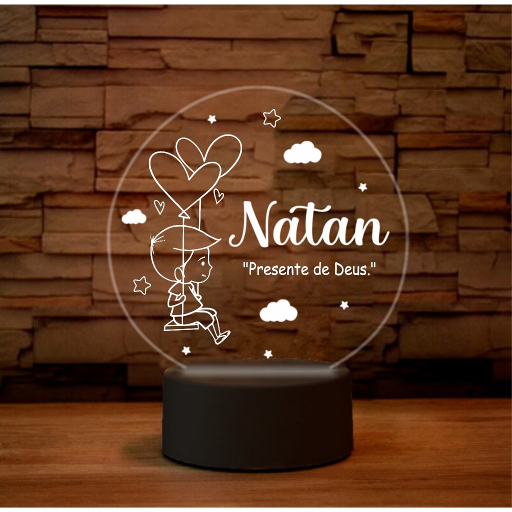 Luminária Menino no balanço Abajur LED Personalizada - Luminosos em Acrílico cristal - Tema Porta Maternidade - Decoração