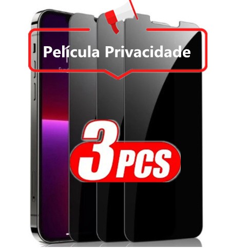 Kit 3 Película Privacidade 3D Vidro Anti Spy Para Samsung Galaxy A05/A05s/A14/A15/A24/A25/A34/A54