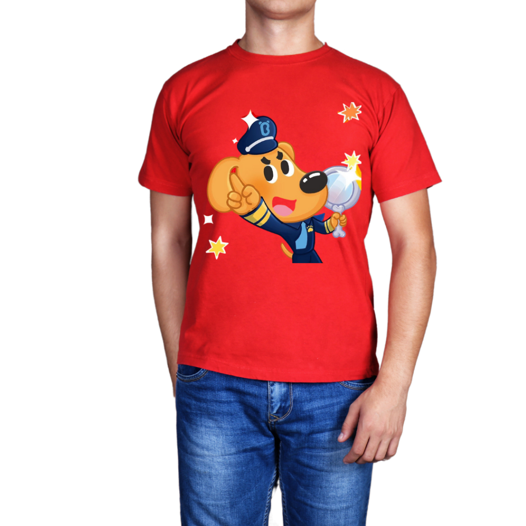 Linda Camiseta Infantil Detetive Labrador Desenho Animado unissex Vermelha 100% Algodão Diversas Estampas