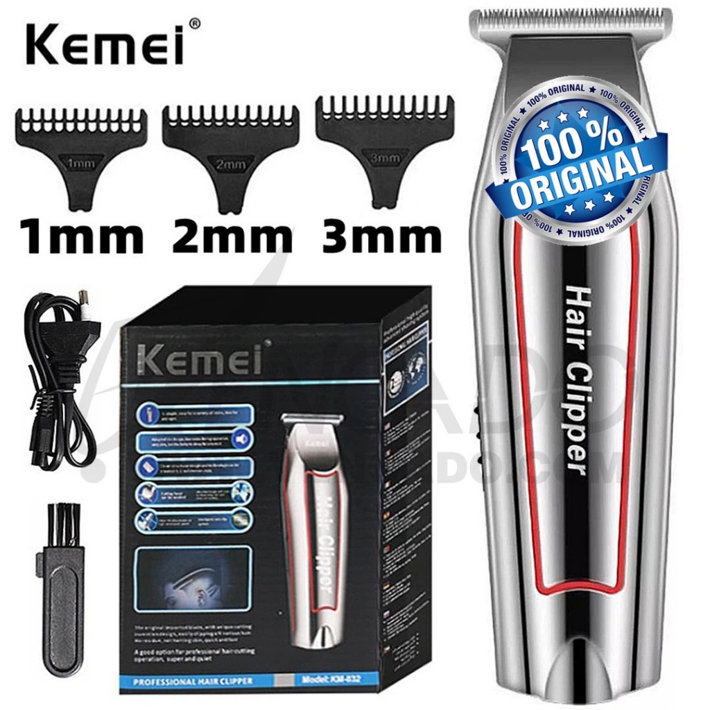 Kit 2 Máquina De Cortar Cabelo Aparelho Barbeador Elétrico Para Fazer Barba Cortador USB Barbeador Profissional  e Máquina De Acabamento Profissional Kemei KM-032 Sem Fio Com Pentes E Escova De Limpeza