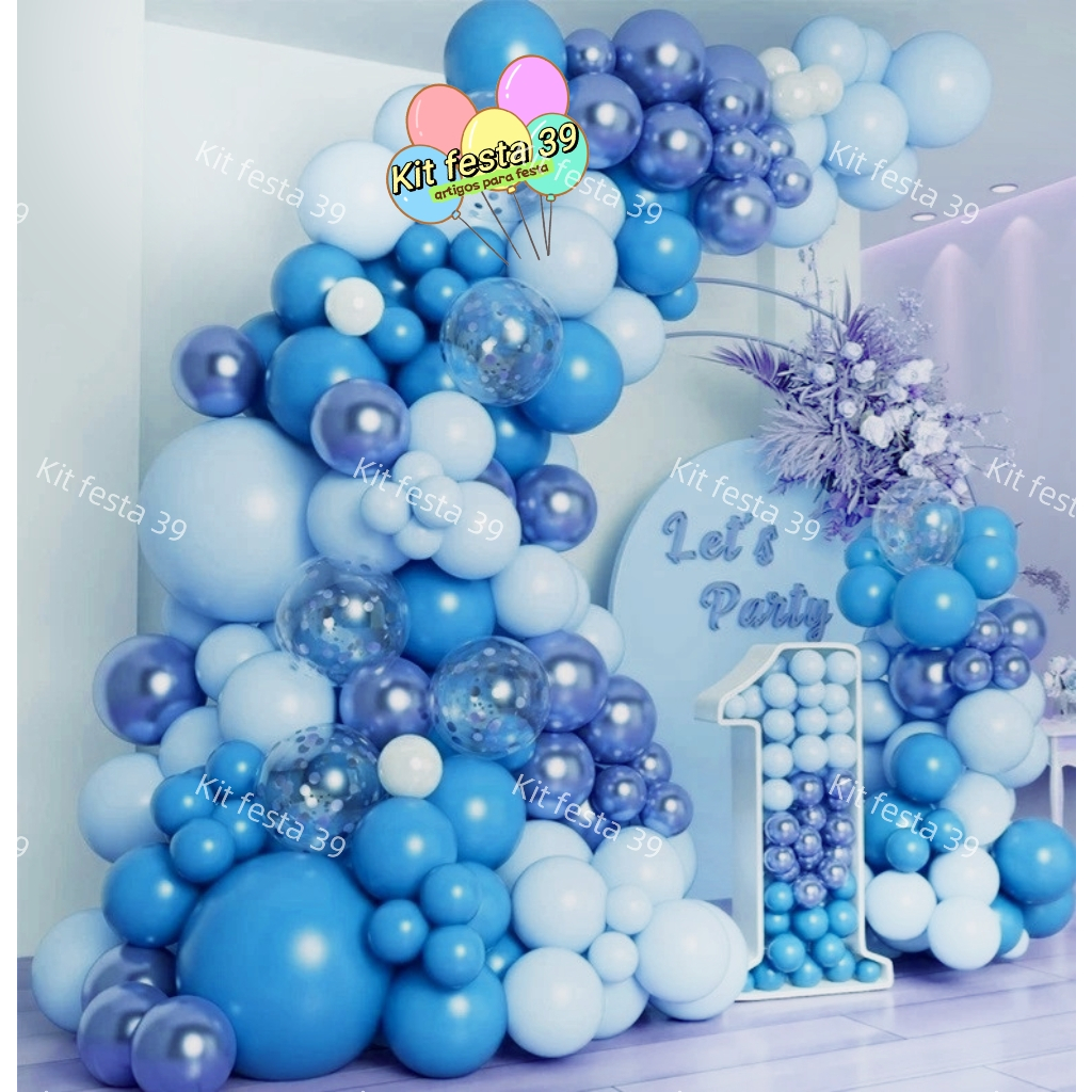 Kit 125 Balões Bexiga Liso Azul 9 Polegadas Azul Claro Cromado Azul Metalizado Decoração Festa Aniversário em Oferta na Shopee
