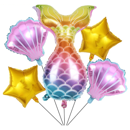 Balão De 5 Sereia Decoração De Festa Alumínio Traseira De Peixe Folha De Aniversário Infantil Atmosfera Adereços em Oferta na Shopee