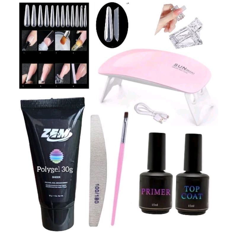 KIT POLYGEL+ Mini Cabine Sun UV  Poligel GRANDE 30ml + Lixa - Kit Polygel completo - Polygel kit