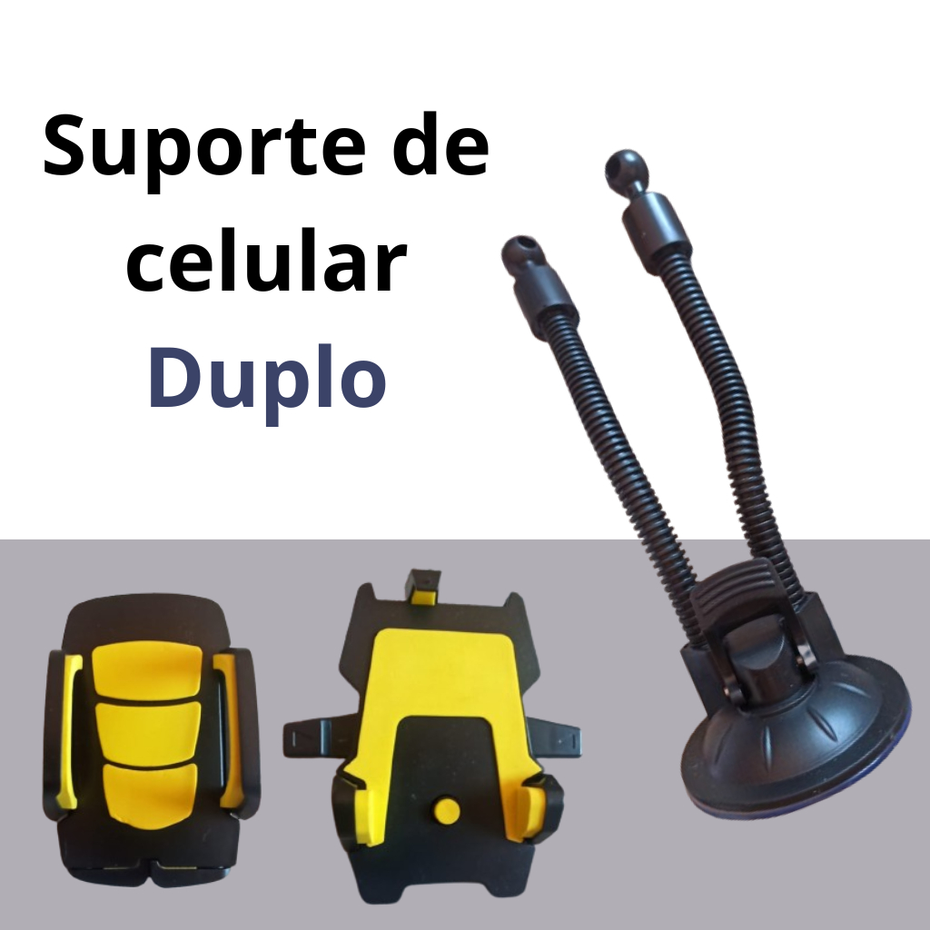 Suporte Duplo de celular para carro Veicular Carro Para Celular 360º Fixação Ventosa Haste Ajustável em Oferta na Shopee