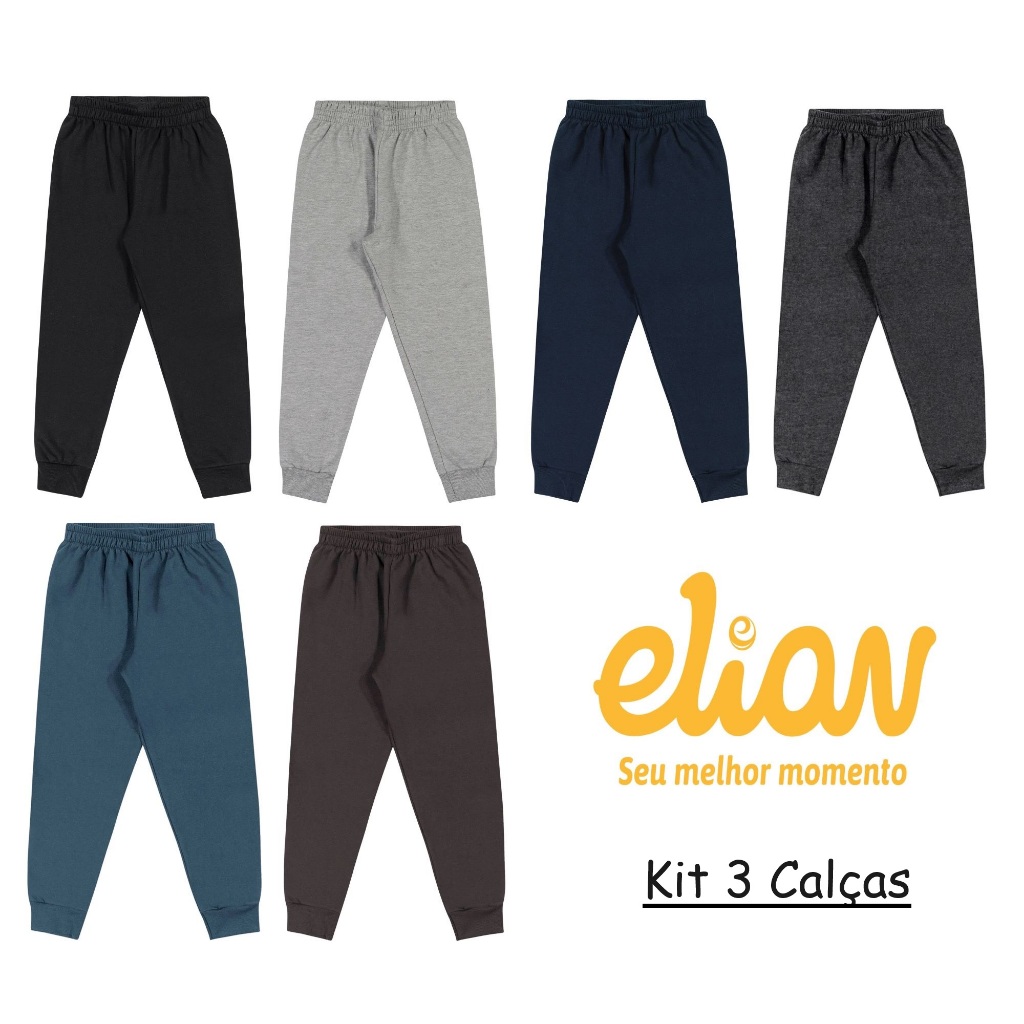 Kit 3 Calças de Moletom Flanelada Punho 1 Ao 16 Elian Original em Oferta na Shopee