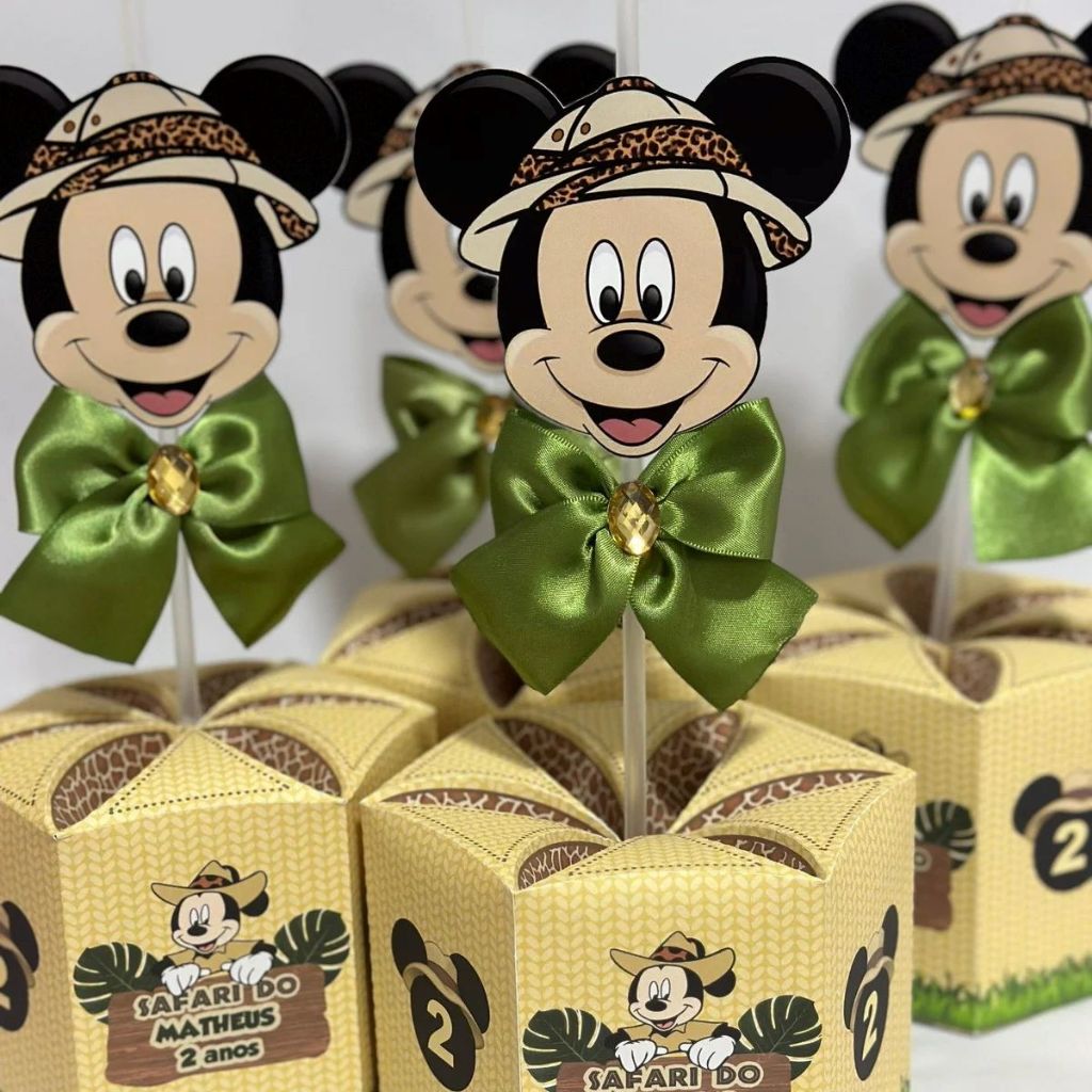 Mickey Safari Kit Centro de Mesa Lembrancinha Personalizada Festa Infantil Decorção Aniversário