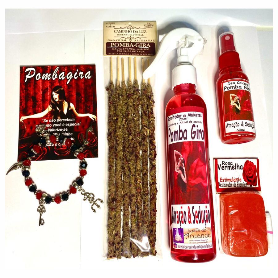 Kit Pombagira Pulseira c/ pingentes + Incenso Natural + Sabonete Artesanal + 2 Spray de ambientes Pombagira | Umbanda