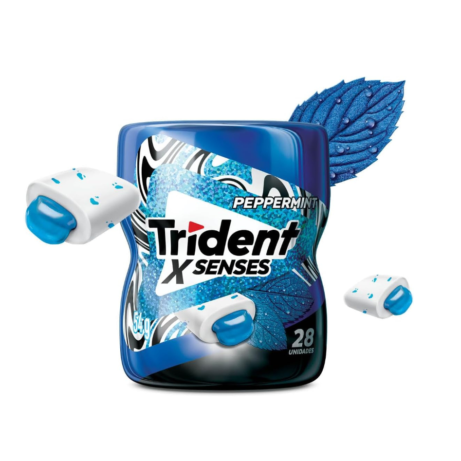 Goma de mascar TRIDENT XSenses Peppermint Hortelã Garrafa 54g Pote Chiclete Sem açucar