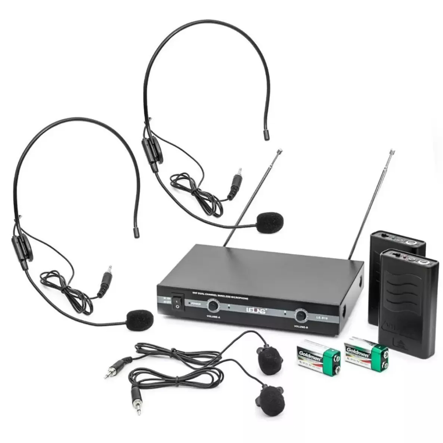 Kit Microfone Vhf Sem Fio Auricular Cabeça Headset Lapela